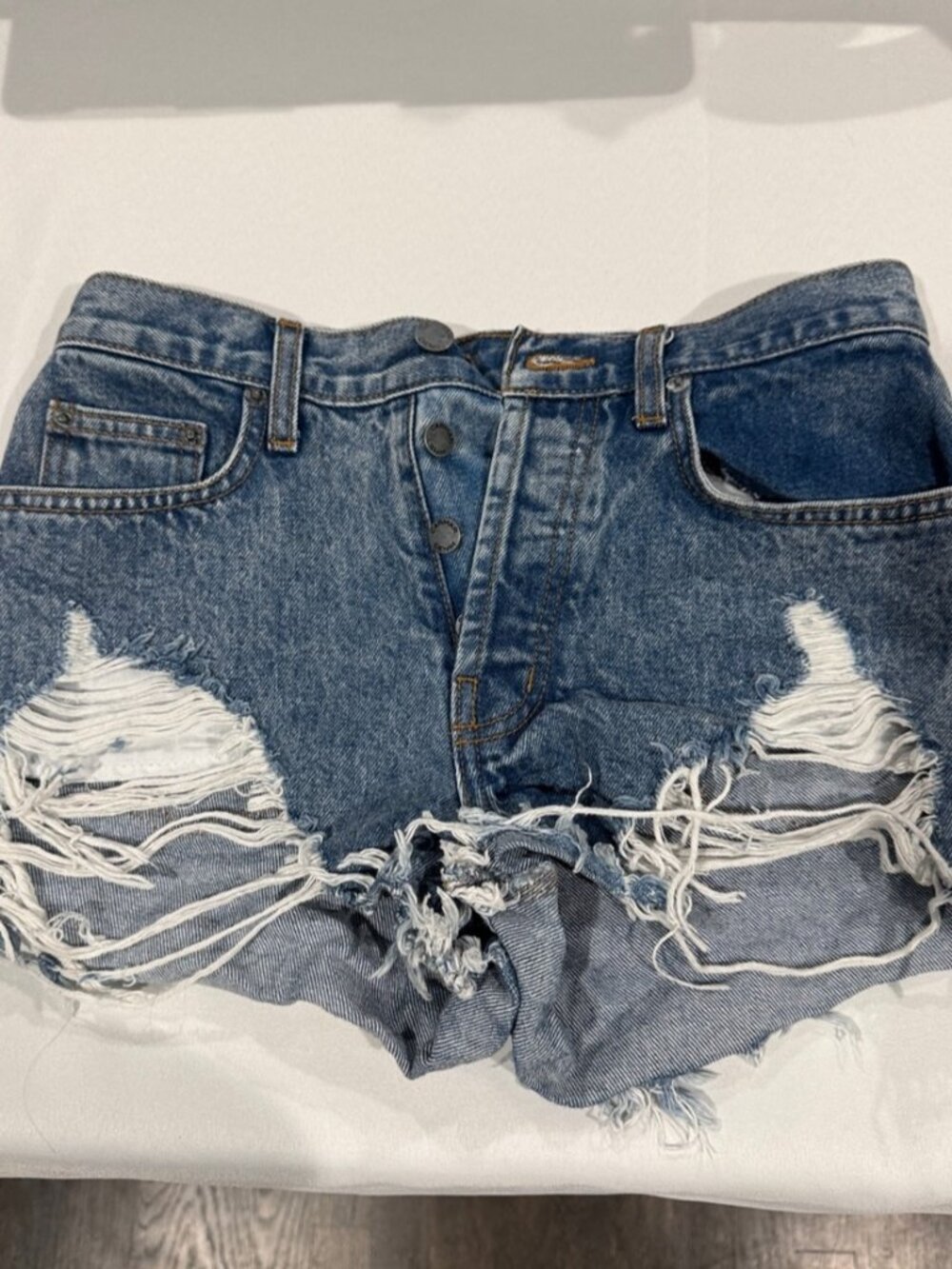 High-Rise Distressed Dark Blue Denim Shorts for Women